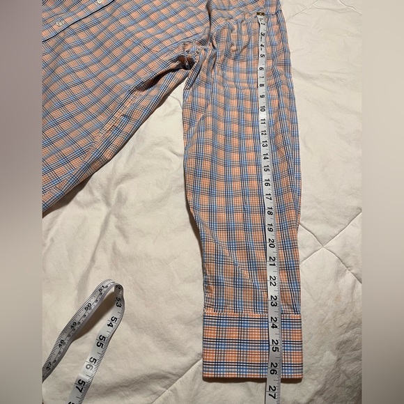 Izod Men's Button Up, Long Sleeve Blue and Orange Plaid Dress Shirt Size XLarge - Picture 5 of 10